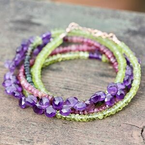 Natural Peridot | Tourmaline | Emerald Necklace Bracelet Solid 14K Rose Gold